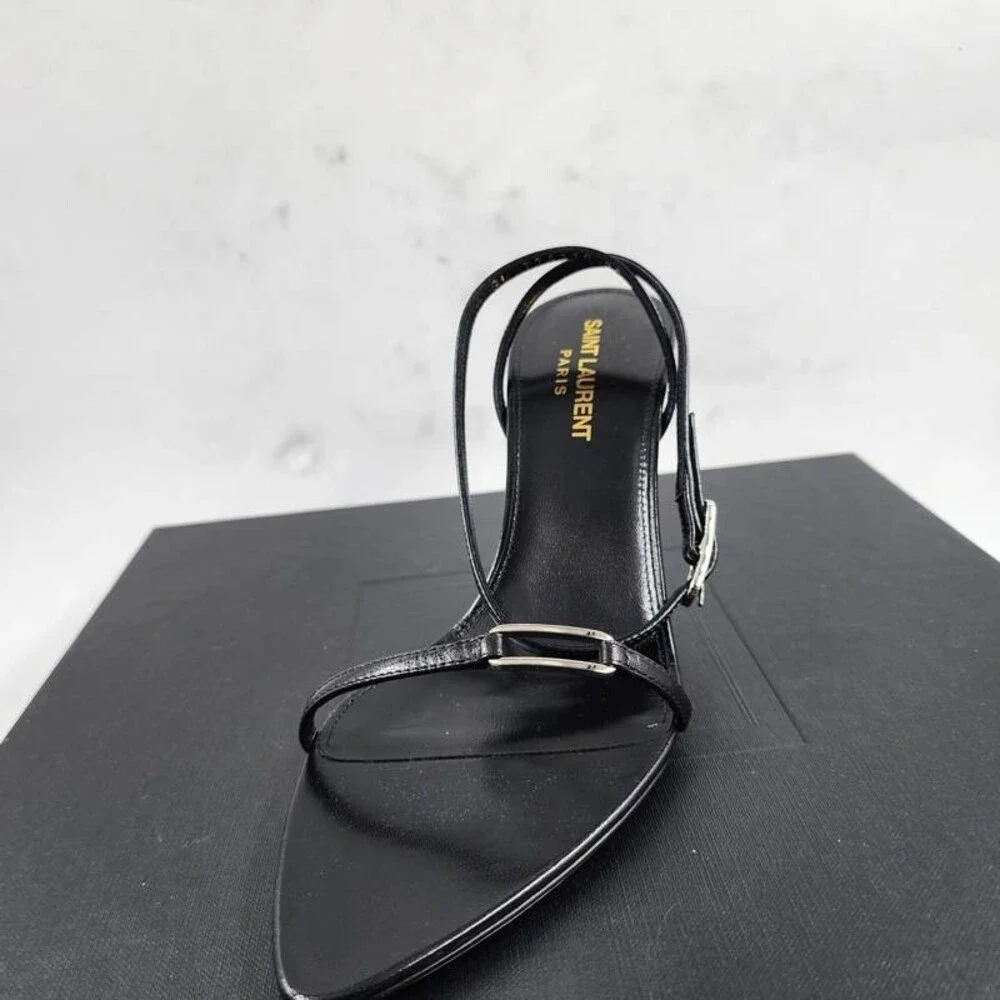 SAINT LAURENT 75mm Lambskin Leather Kitty Sandals Women's EU 36 Nero - Picture 15 of 15